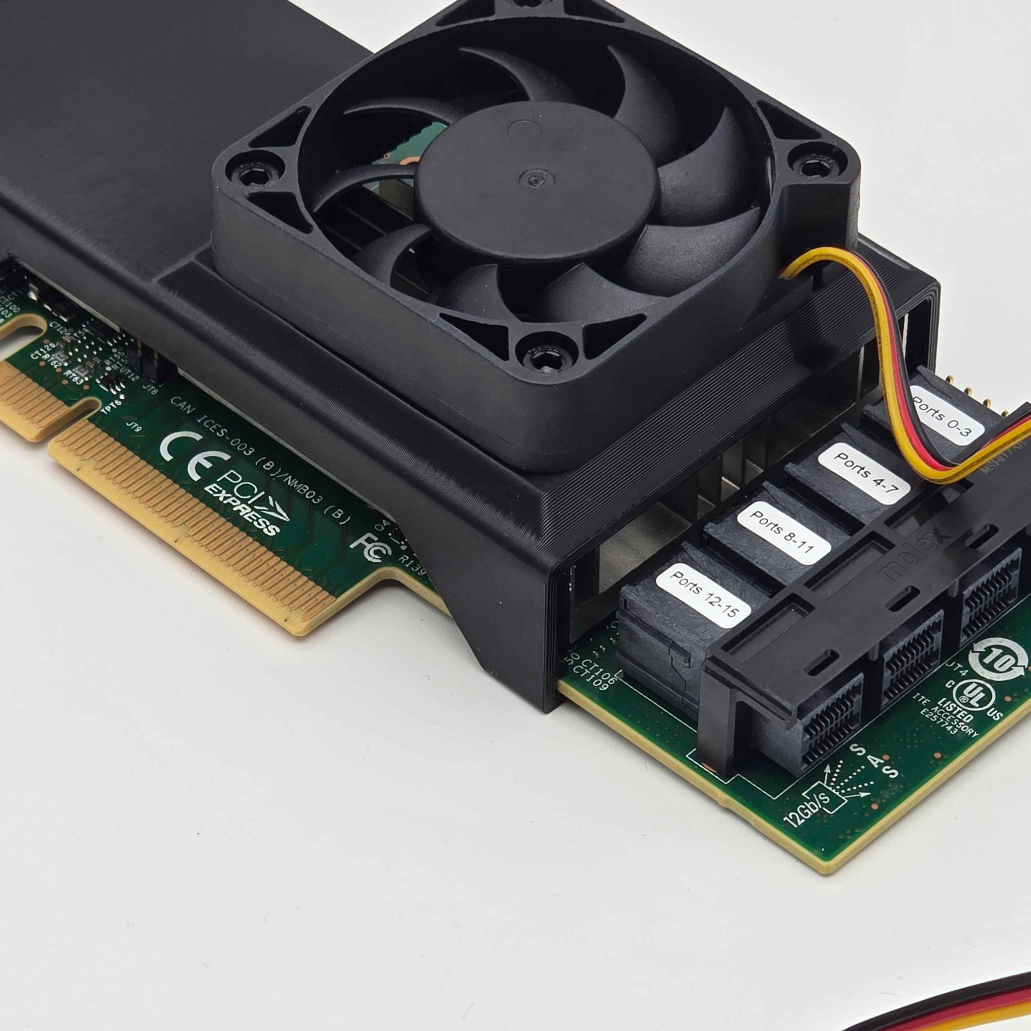 Broadcom LSI 9305 16i 24i SAS HBA 50mm Cooling Fan Included + Shroud Cooler