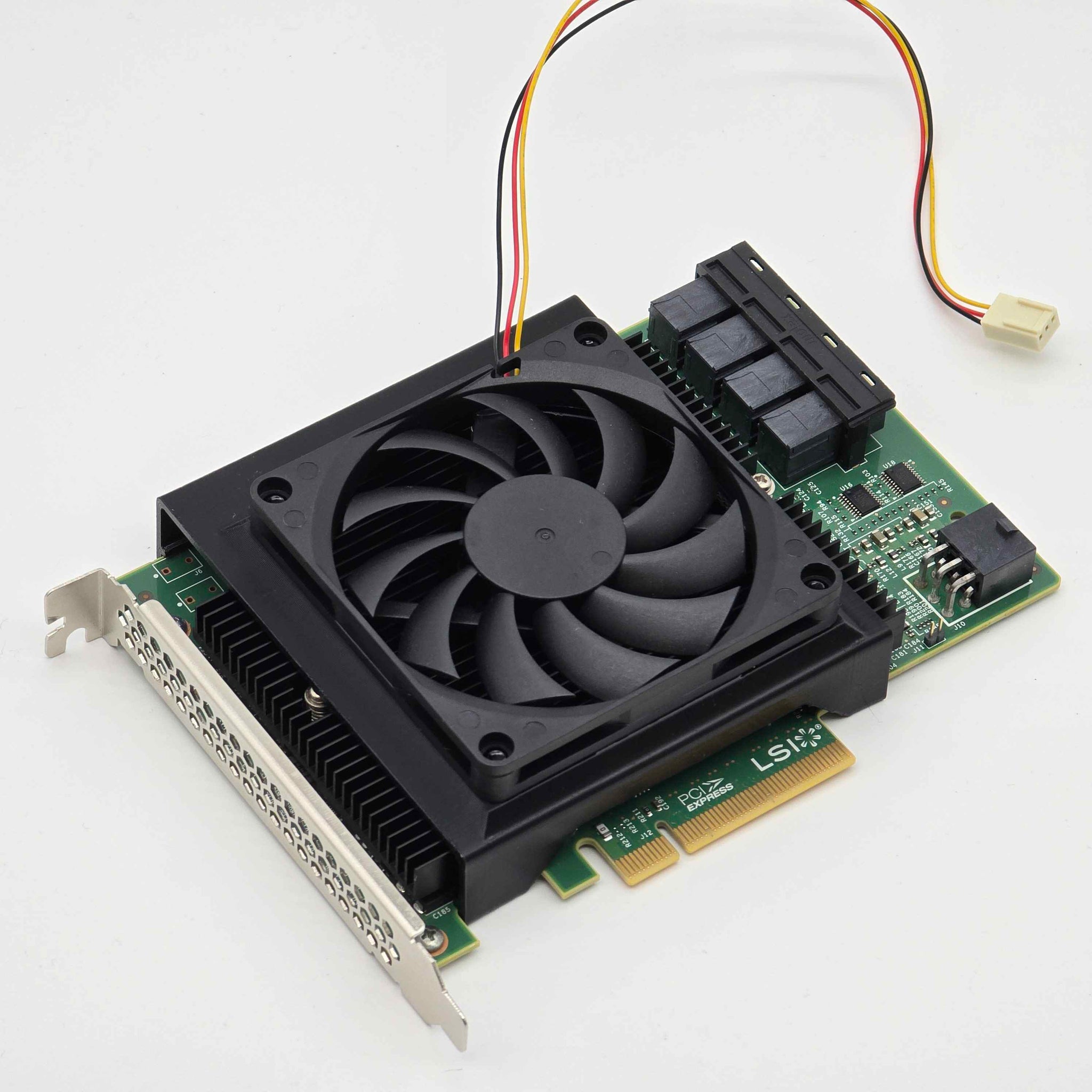LSI 9300-16i SAS HBA 80mm Cooling Fan Included + Shroud Cooler